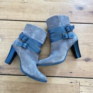 Nicole Faux Suede Heeled Ankle Boots Brown Tan Size 8